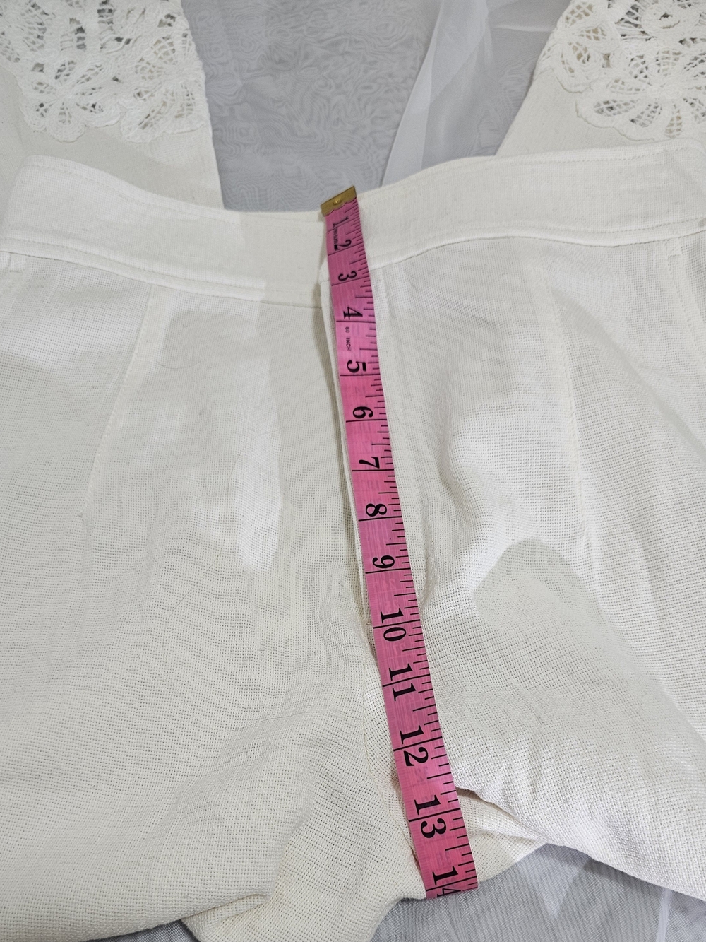 ZARA Women Beige Solid Wide-Leg Pants High Rise Lace Hem Pockets Zip Button M - Picture 11 of 12